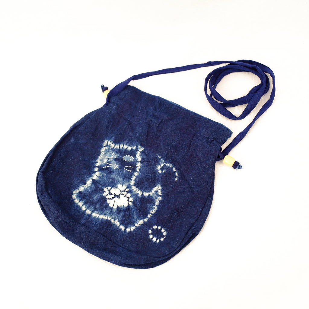 Indigo Kitten Drawstring Bag